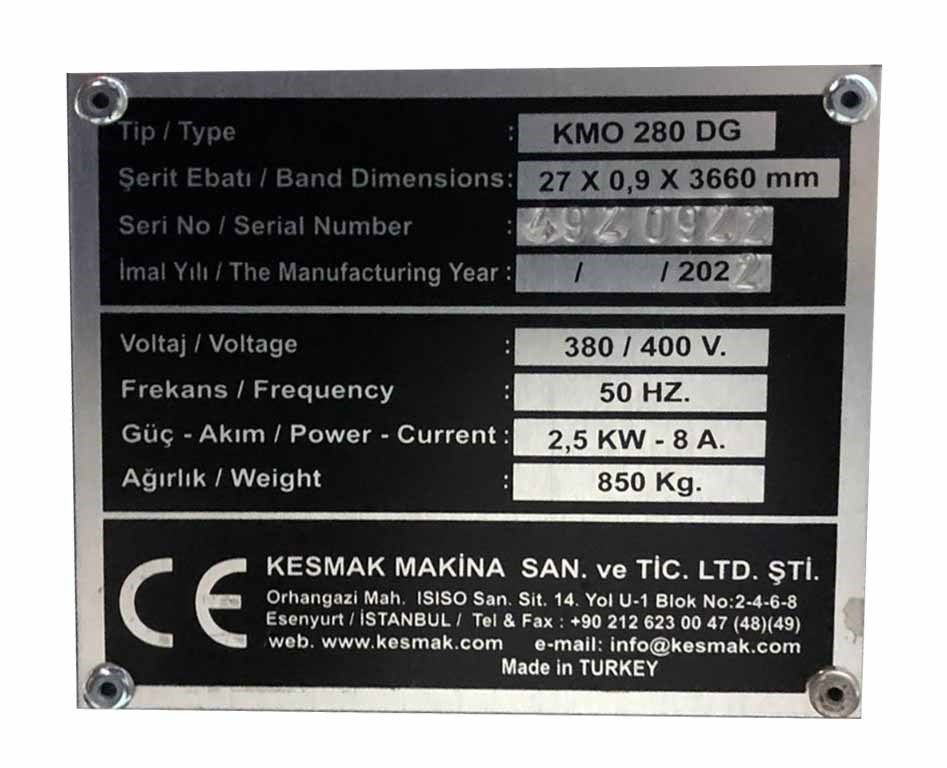 KESMAK KMO DG 280 TAM OTOMATİK AÇILI ŞERİT TESTERE TEZGAHI-2
