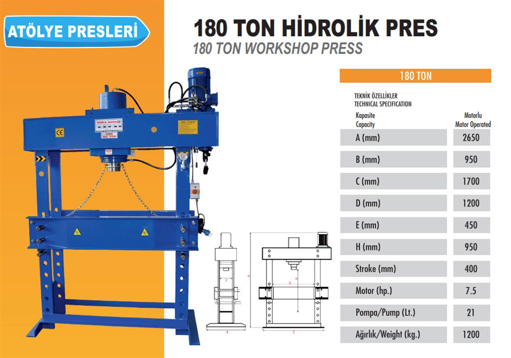 180 Ton Hidrolik Atölye Presi-1