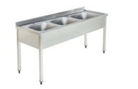 Üç Evyeli Taban Rafsız Tezgah 1800x600x850mm (Evye Ebat 400x400x250)