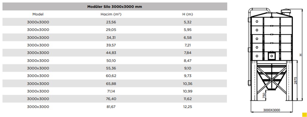 T-MAX Modüler Ham Madde Stoklama Silosu, 30,84 m3, H=10,11 m T-MAX Modüler Ham Madde Stoklama Silosu, 30,84 m3, H=10,11 m-6