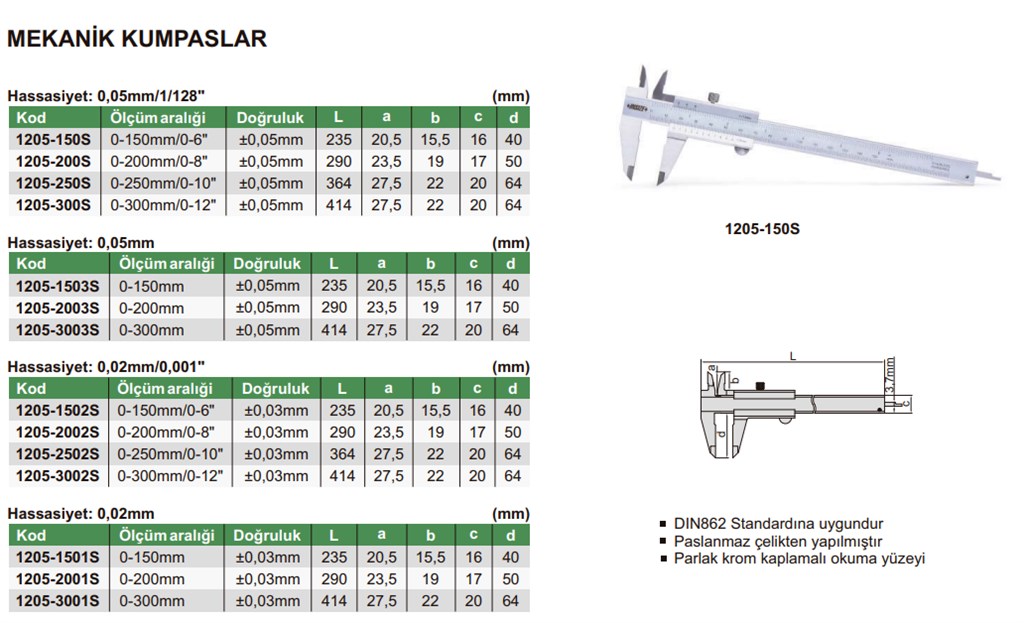 1205 Mekanik Kumpas (Standart Model) 0-150 mm-1