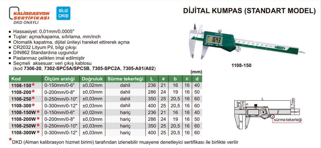 1108 Dijital Kumpas (Standart Model) 0-150 mm-1