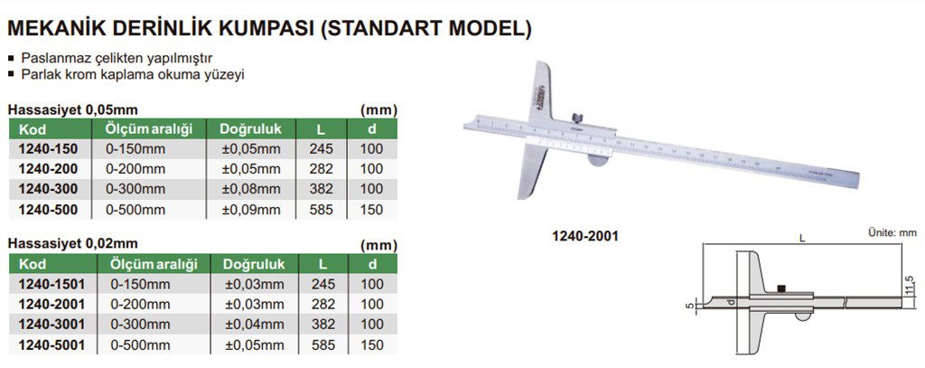 1240 Mekanik Derinlik Kumpası (Standart Model) 0-300 mm-1