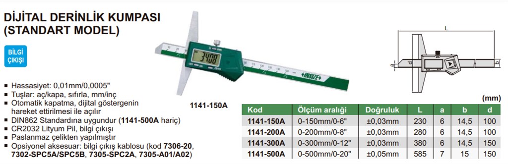 1141 Dijital Derinlik Kumpası 0-150 mm-1