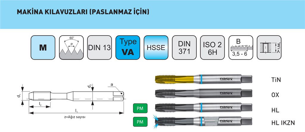 DIN 371BPS TiN HSSE DÜZ KANAL UÇ BİLEMELİ KILAVUZ M4,5