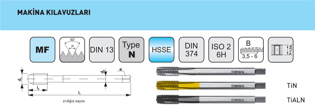 DIN 374B TiN HSSE DÜZ KANAL UÇ BİLEMELİ KILAVUZ M24