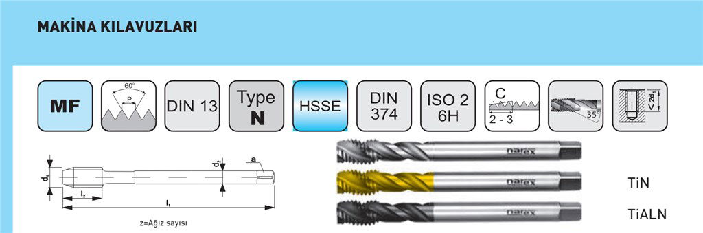 NAREX  DIN 374C HSSE 35° HELİS KILAVUZ M18