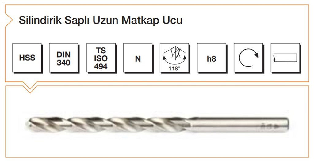 Silindirik Saplı Uzun Matkap Ucu HSS DIN 340-Ø20,0 mm-1