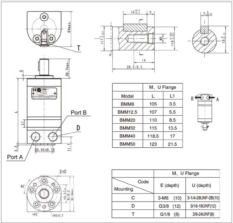 BMM8 Hidromotor 16 lt/dak - 8,2 cc/rev-2