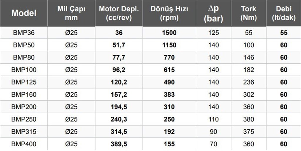 BMP100 Hidromotor 60 lt/dak - 96,2 cc/rev BMP100 Hidromotor 60 lt/dak - 96,2 cc/rev-2