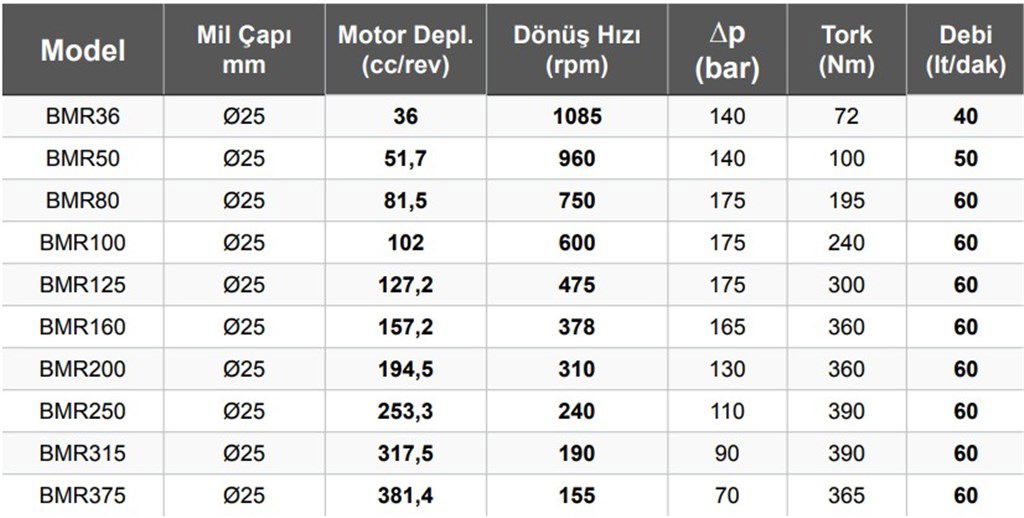 BMR160 Hidromotor 60 lt/dak - 157,2 cc/rev-1