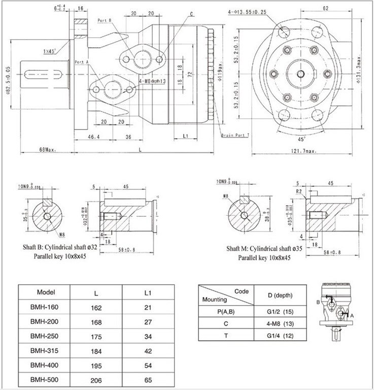 BMH500 ø32 Hidromotor 75 lt/dak - 489,2 cc/rev-2