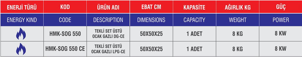 HİMAKSAN GAZLI SET ÜSTÜ OCAK HMK-SOG 550-1