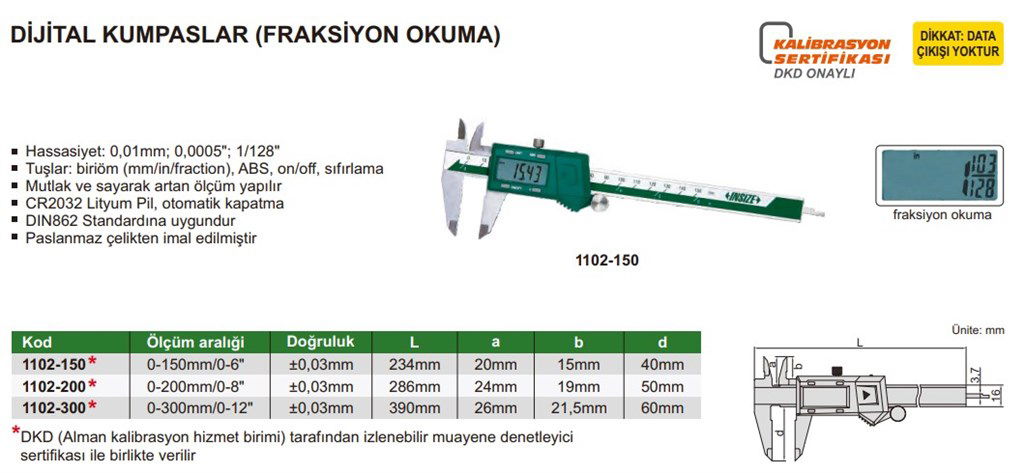 1102 Dijital Kumpas IP54 (Kesirli Model) 0-200 mm-1