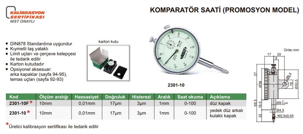 2301-10 Komparatör Saati (Ekonomik Model) 0-10 mm-1