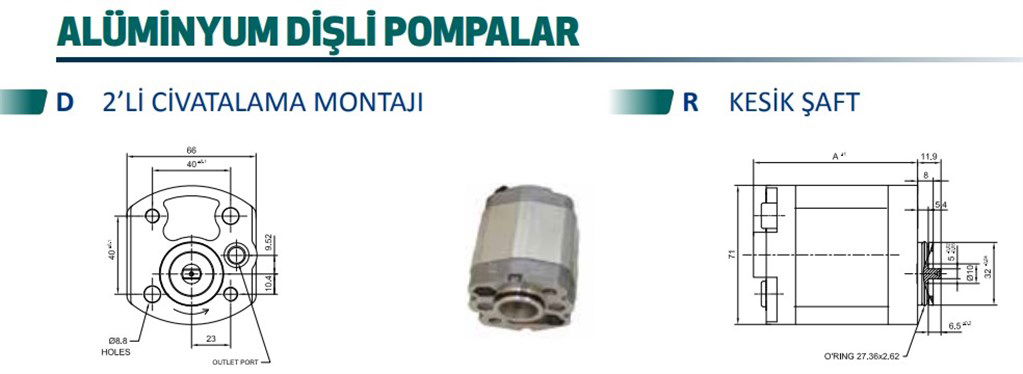 0.5P Powerpack Hidrolik Dişli Pompa Sağ Dönüş - 1,30 cm³/dev-3