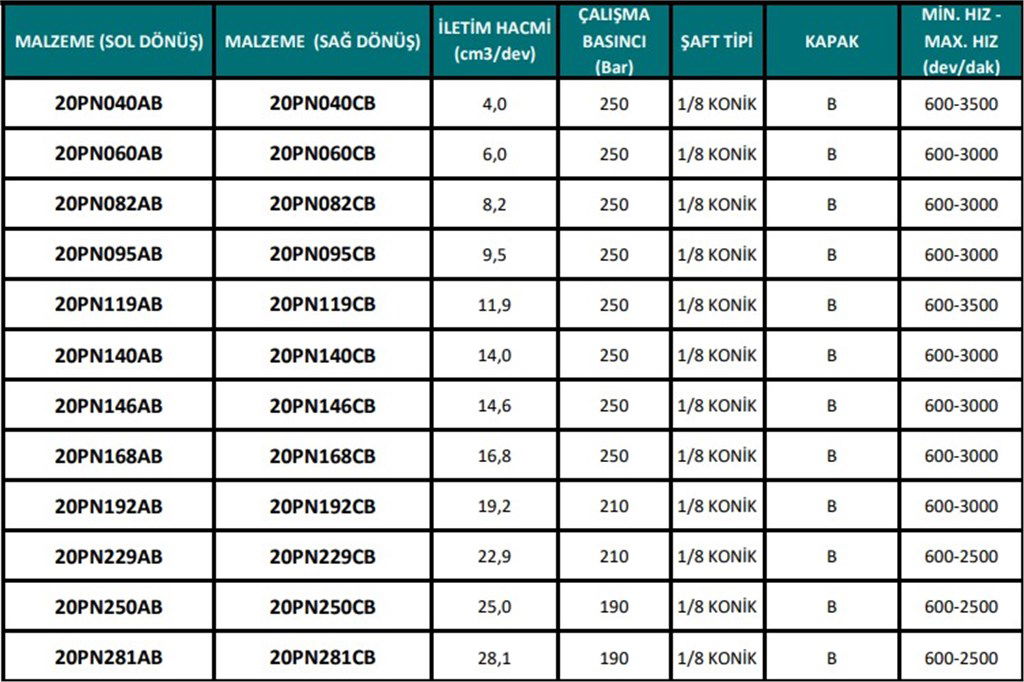 20PN Serisi Hidrolik Dişli Pompa Sağ Dönüş - 11,90 cm³/dev-1