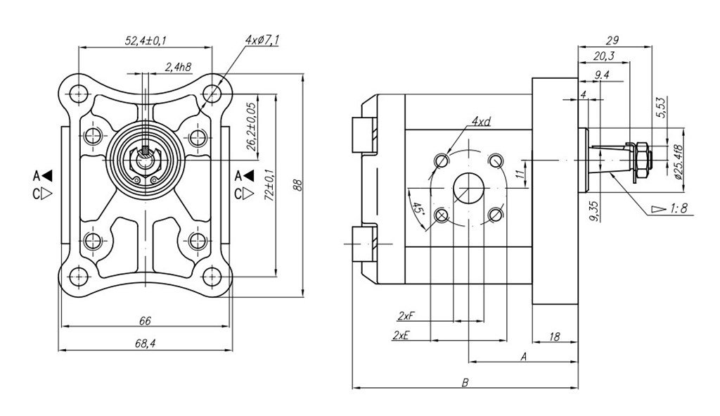 Grup 10-HX026 Hidrolik Dişli Pompa Sol Dönüş - 1,6 cc/devir Grup 10-HX026 Hidrolik Dişli Pompa Sol Dönüş - 1,6 cc/devir-3