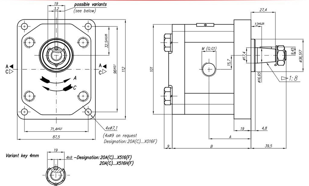 Grup 20-HX016 Hidrolik Dişli Pompa Sol Dönüş - 4,5 cc/devir-2