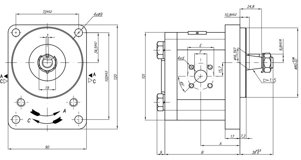 Grup 20-HX086 Hidrolik Dişli Pompa Sol Dönüş - 15 cc/devir-2