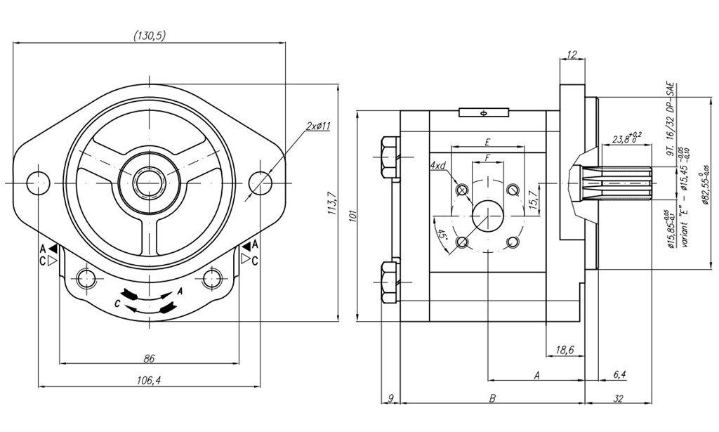 Grup 20-HX104 Hidrolik Dişli Pompa Sağ Dönüş - 8,2 cc/devir Grup 20-HX104 Hidrolik Dişli Pompa Sağ Dönüş - 8,2 cc/devir-3
