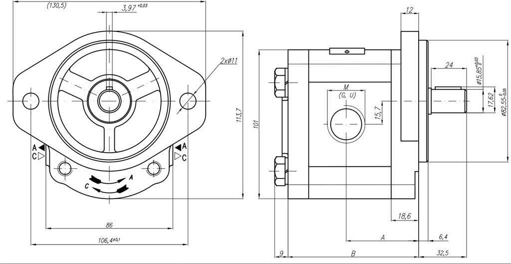 Grup 20-HX030 Hidrolik Dişli Pompa Sol Dönüş - 4,5 cc/devir-2