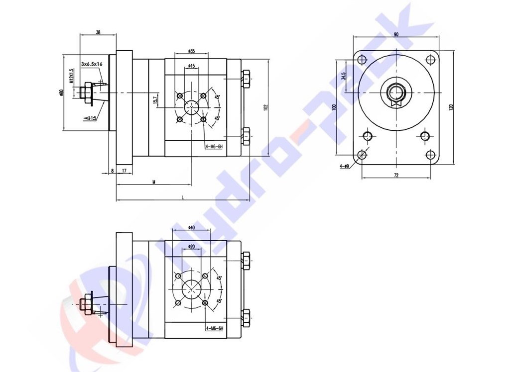 Grup 20-HX155 Hidrolik Dişli Pompa Sağ Dönüş - 16 cc/devir Grup 20-HX155 Hidrolik Dişli Pompa Sağ Dönüş - 16 cc/devir-3