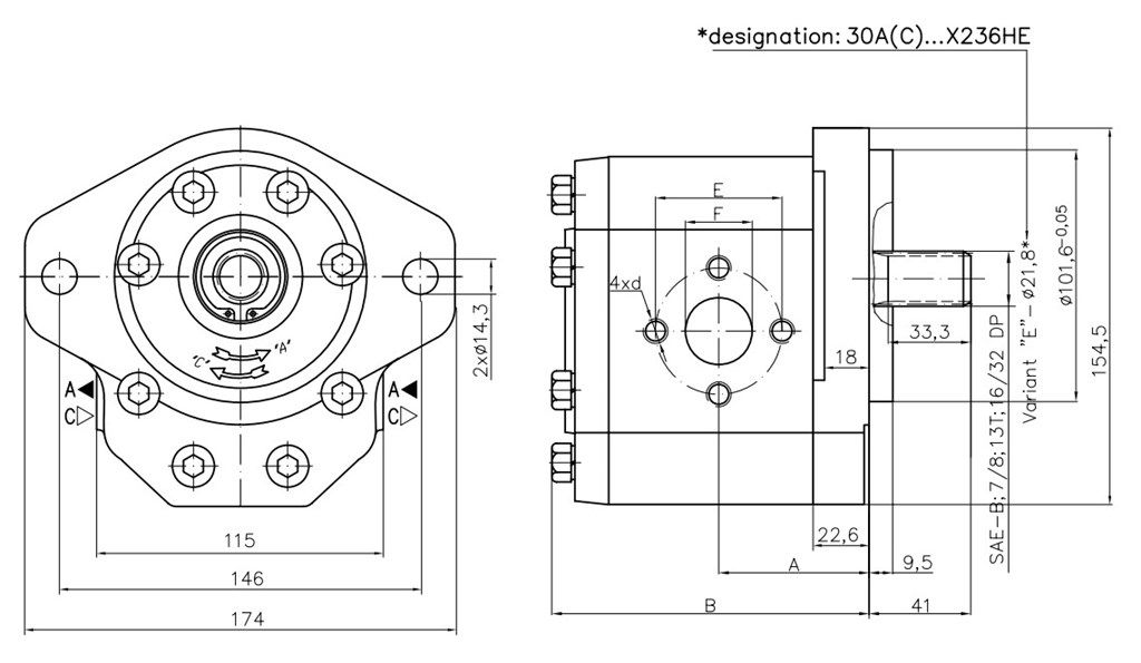 Grup 30-HX236 Hidrolik Dişli Pompa Sol Dönüş - 60 cm³/devir Grup 30-HX236 Hidrolik Dişli Pompa Sol Dönüş - 60 cm³/devir-3