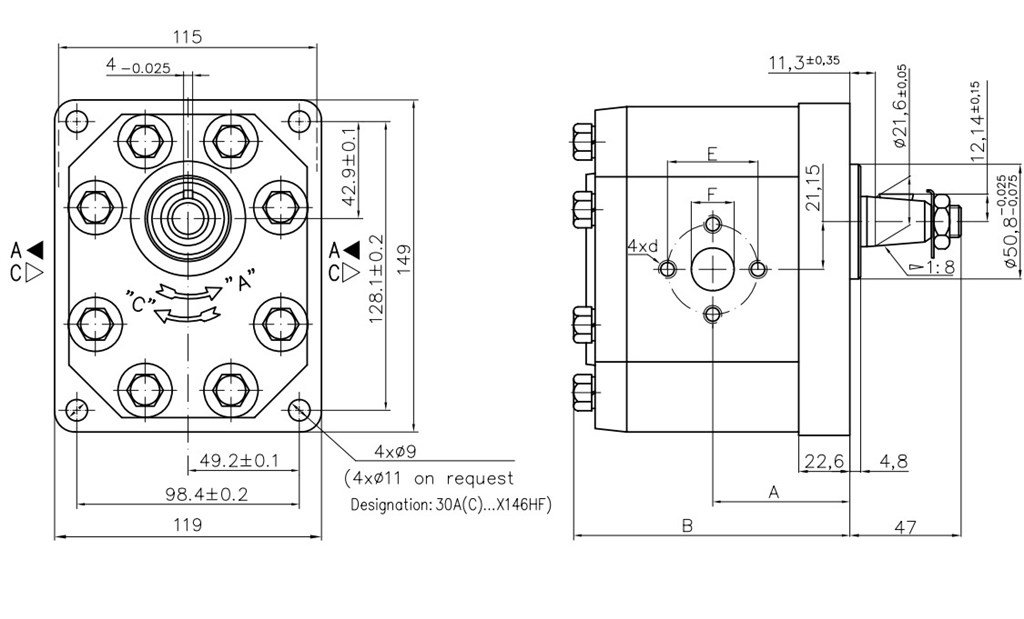 Grup 30-HX146 Hidrolik Dişli Pompa Sol Dönüş - 55 cm³/devir Grup 30-HX146 Hidrolik Dişli Pompa Sol Dönüş - 55 cm³/devir-3