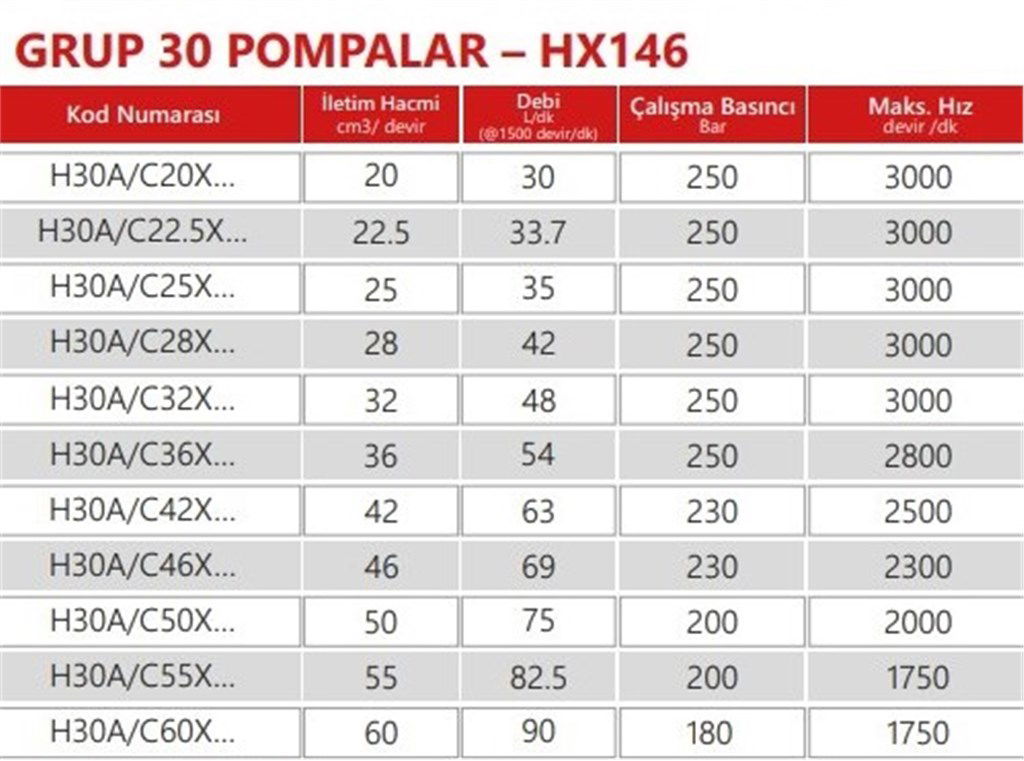 Grup 30-HX146 Hidrolik Dişli Pompa Sol Dönüş - 20 cm³/devir-1