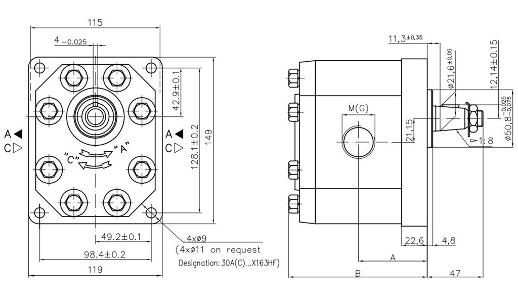 Grup 30-HX163 Hidrolik Dişli Pompa Sol Dönüş -22,5 cm³/devir Grup 30-HX163 Hidrolik Dişli Pompa Sol Dönüş -22,5 cm³/devir-3