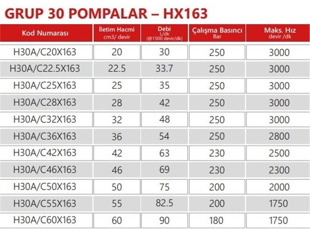 Grup 30-HX163 Hidrolik Dişli Pompa Sağ Dönüş - 28 cm³/devir-1