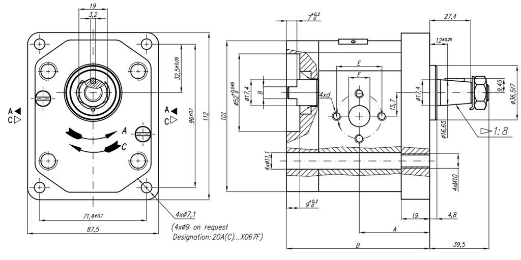 Grup 20-HX067 Hidrolik Dişli Pompa Sağ Dönüş - 4,5 cc/devir Grup 20-HX067 Hidrolik Dişli Pompa Sağ Dönüş - 4,5 cc/devir-4