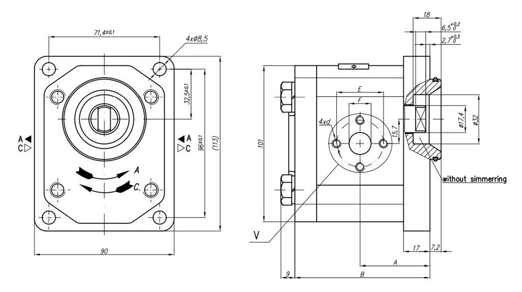 Grup 20-HX201 Hidrolik Dişli Pompa Sağ Dönüş - 15 cc/devir Grup 20-HX201 Hidrolik Dişli Pompa Sağ Dönüş - 15 cc/devir-3