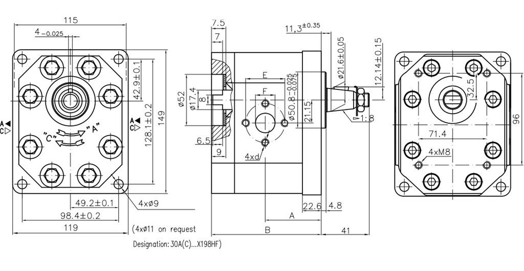 Grup 30-HX198 Hidrolik Dişli Pompa Sağ Dönüş - 36 cc/devir Grup 30-HX198 Hidrolik Dişli Pompa Sağ Dönüş - 36 cc/devir-3