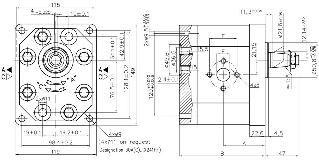 Grup 30-HX241 Hidrolik Dişli Pompa Sağ Dönüş - 28 cc/devir Grup 30-HX241 Hidrolik Dişli Pompa Sağ Dönüş - 28 cc/devir-3