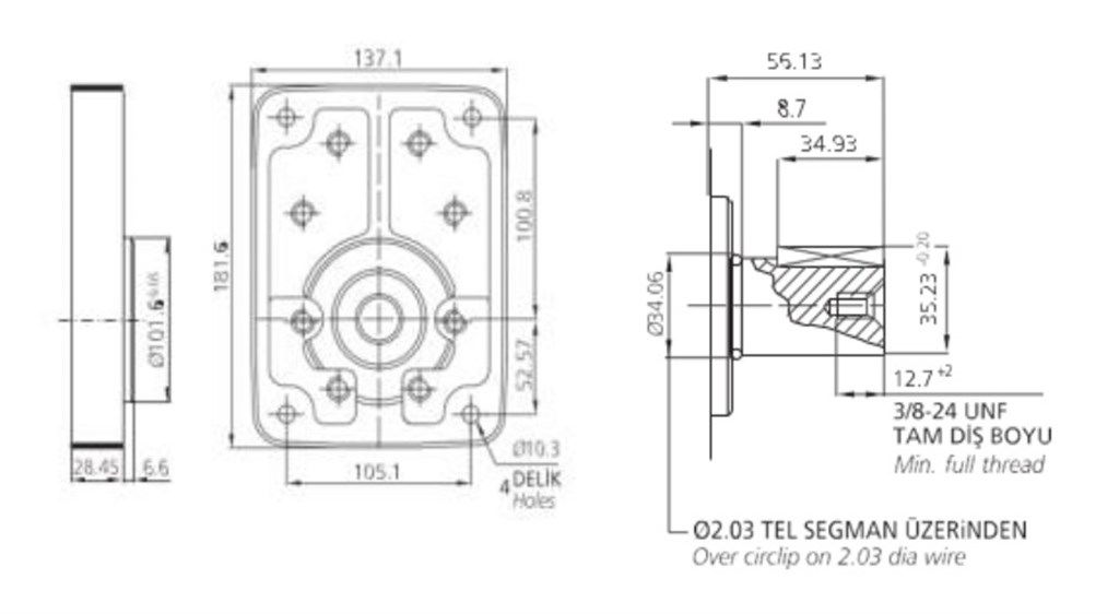 3P1 Serisi Hidrolik Dişli Pompa Sağ Dönüş - 65,20 cm³/dev-2