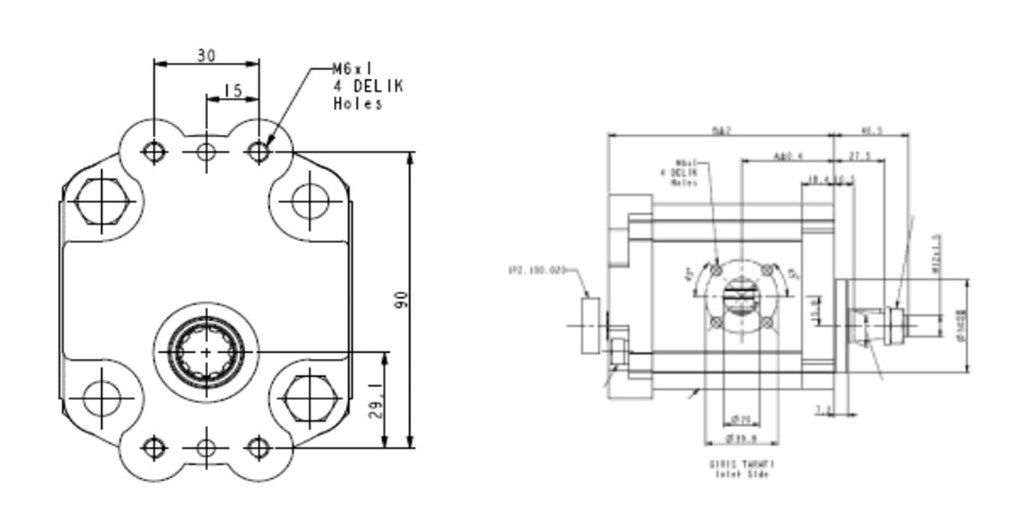 F1PN Serisi Hidrolik Dişli Pompa Sağ Dönüş - 9,50 cm³/dev-3