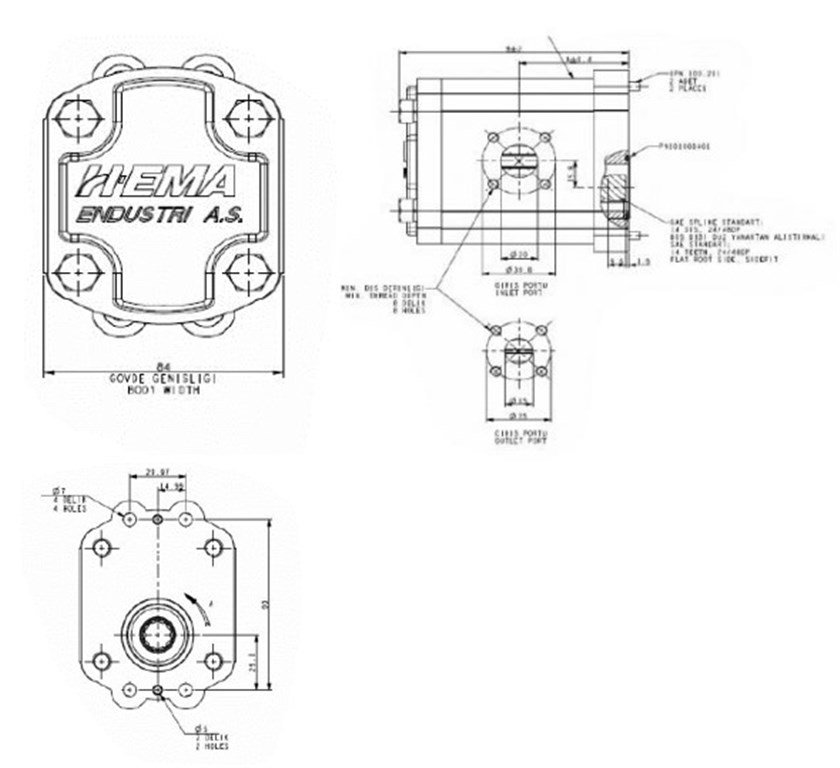 R1PN-CX3 Serisi Hidrolik Dişli Pompa Sağ Dönüş - 9,5 cm³/dev R1PN-CX3 Serisi Hidrolik Dişli Pompa Sağ Dönüş - 9,5 cm³/dev-4