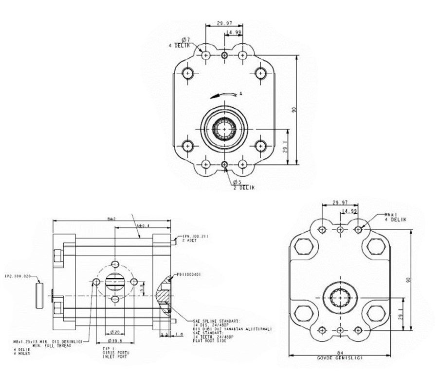 T1PN-CX13 Serisi Hidrolik Dişli Pompa Sağ Dönüş- 28,1 cm³/dev-3