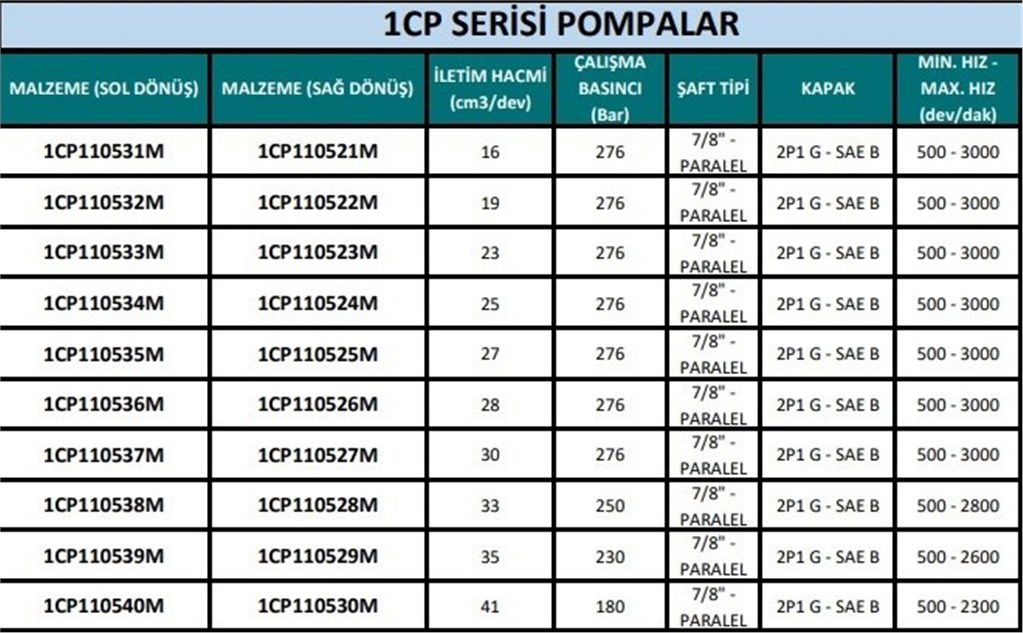 1CP- 2P1 G Kapak Hidrolik Dişli Pompa Sağ Dönüş - 25 cm³/dev-1