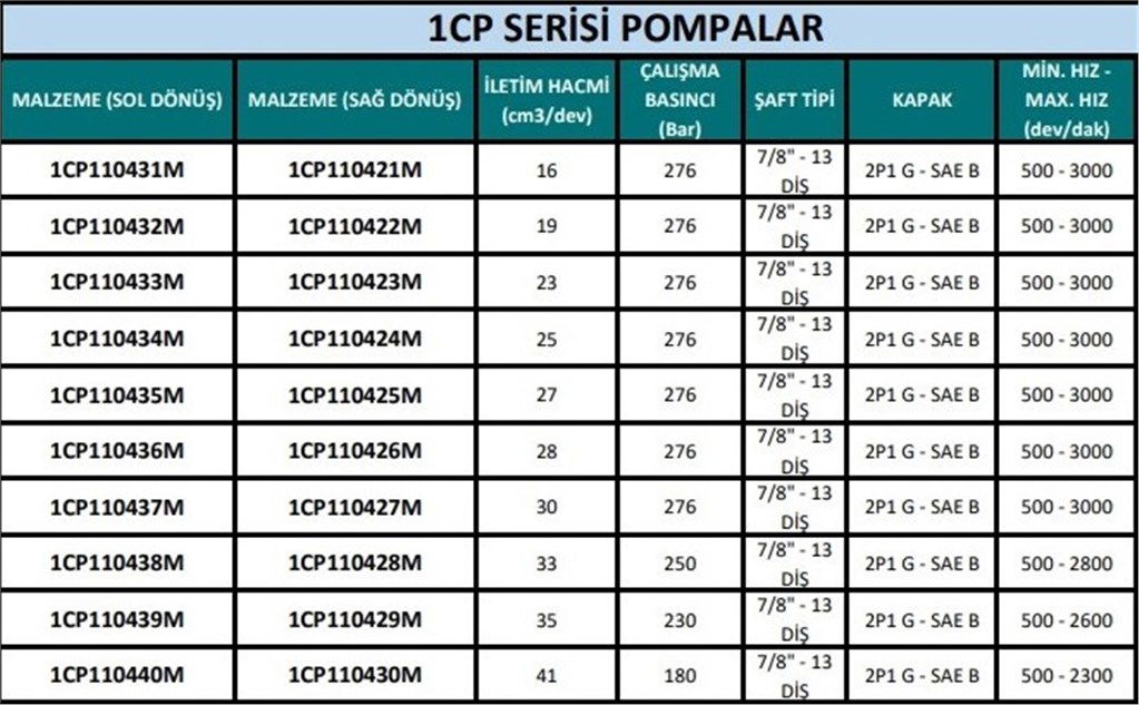 1CP -2P1 G Kapak Hidrolik Dişli Pompa Sağ Dönüş - 33 cm³/dev-1