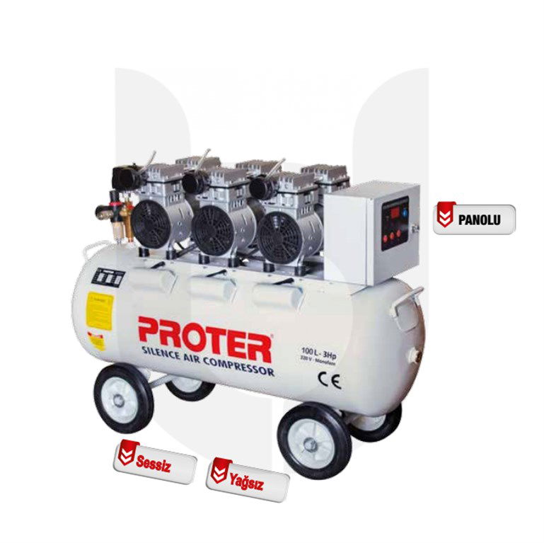 Proter 100 lt 3 Hp Sessiz Yağsız Hava Kompresörü PR 103 S