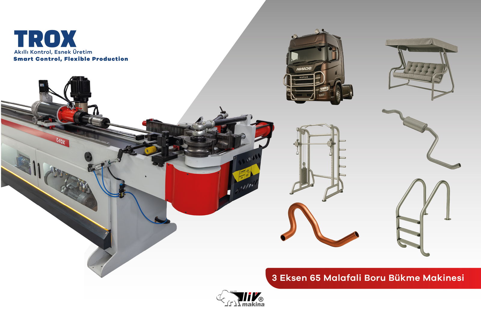 3 Eksen 65 Cnc Malafalı Boru Bükme Makinası TROX-3