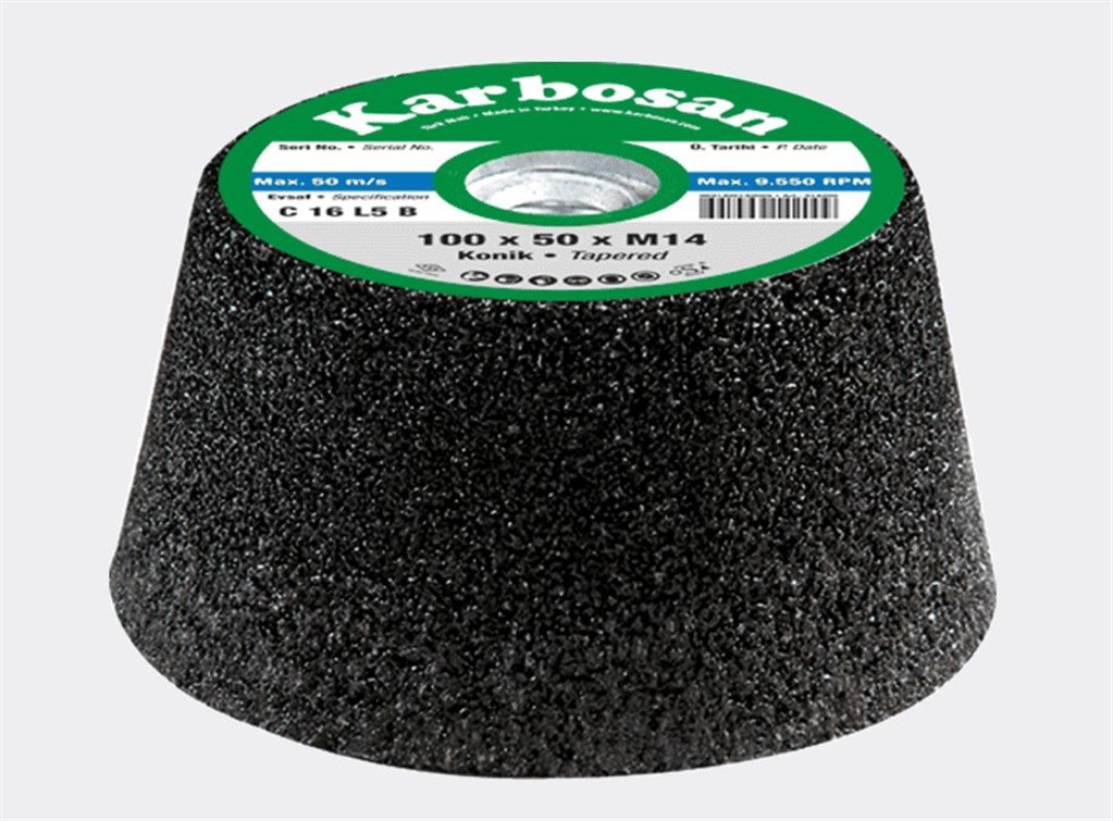 KARBOSAN 100 x 50 x M14 mm Konik Çanak Taşlama Taşı-1