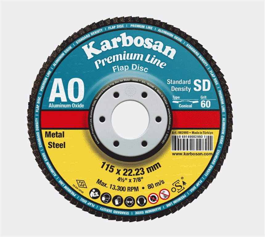 KARBOSAN Konik Tip 115 mm Premium Line AO Standart Yoğunluk Flap Disk-1