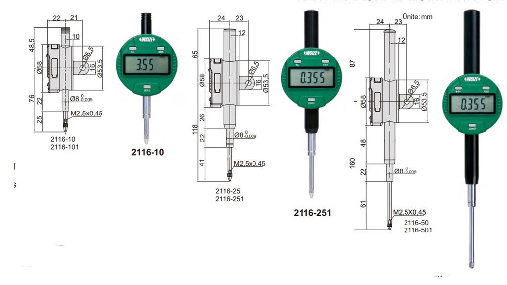 İNSİZE 50,8mm Metrik Dijital Komparatör Saati Düz Kapak-2