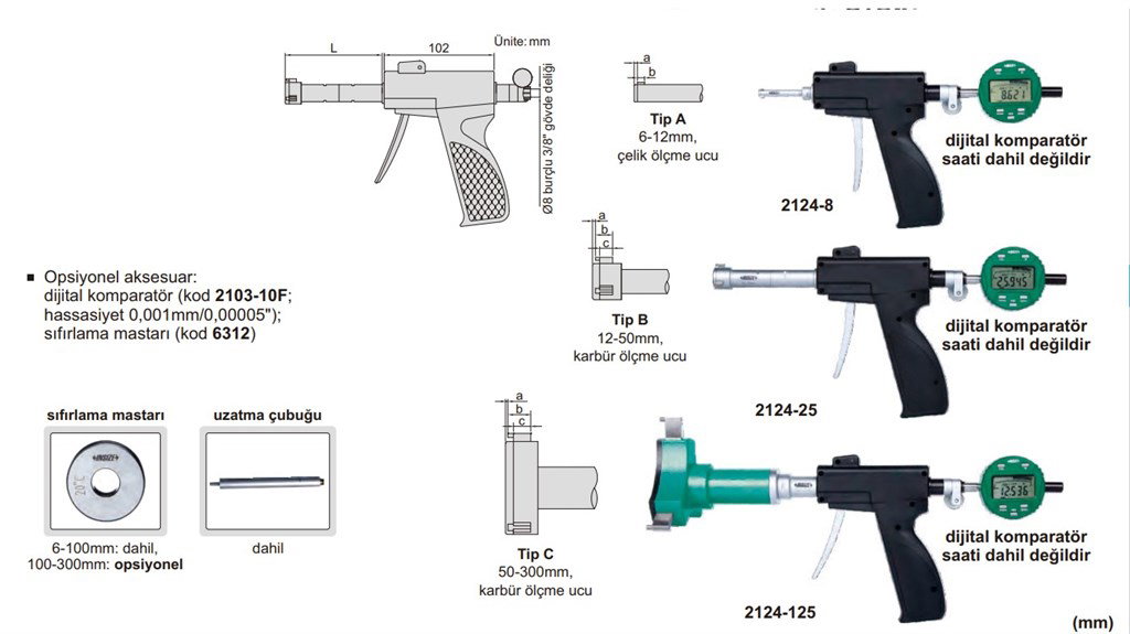 İNSİZE 225-250 mm Tabanca Tip Üç Ayaklı Mikrometre-2