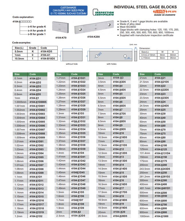 INSIZE 4104-A12 Çelik Tekli Blok Mastar-2