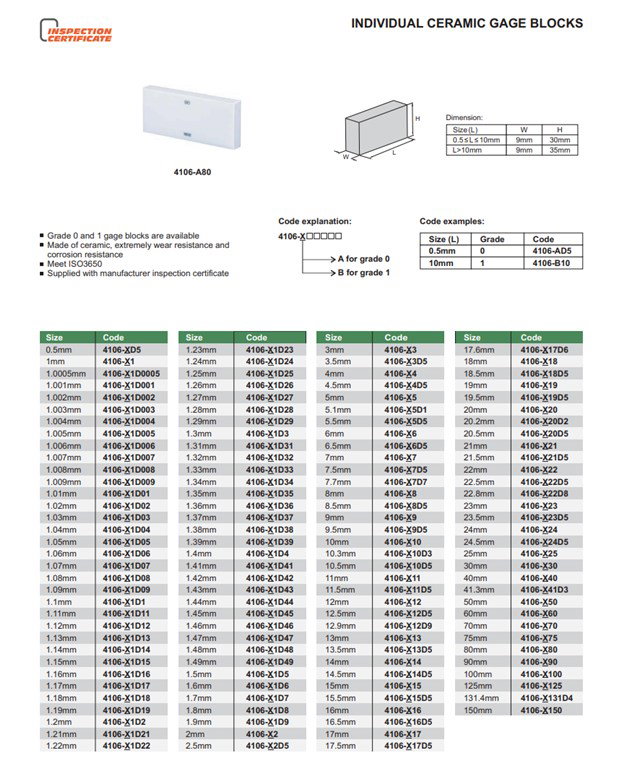 INSIZE 4106-A1D09 Seramik Tekli Blok Mastar-2